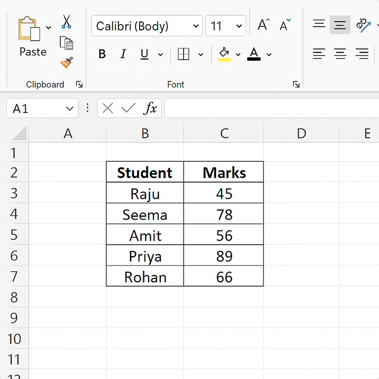 Excel basic formatting demo with bold headers, borders and alignment
