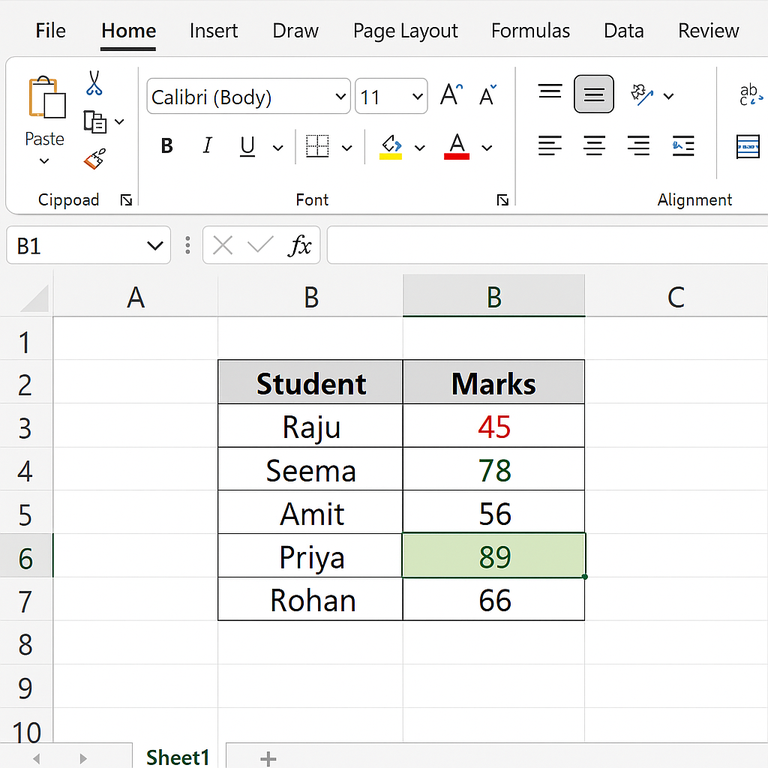 Excel font and fill color formatting demo for headers and marks