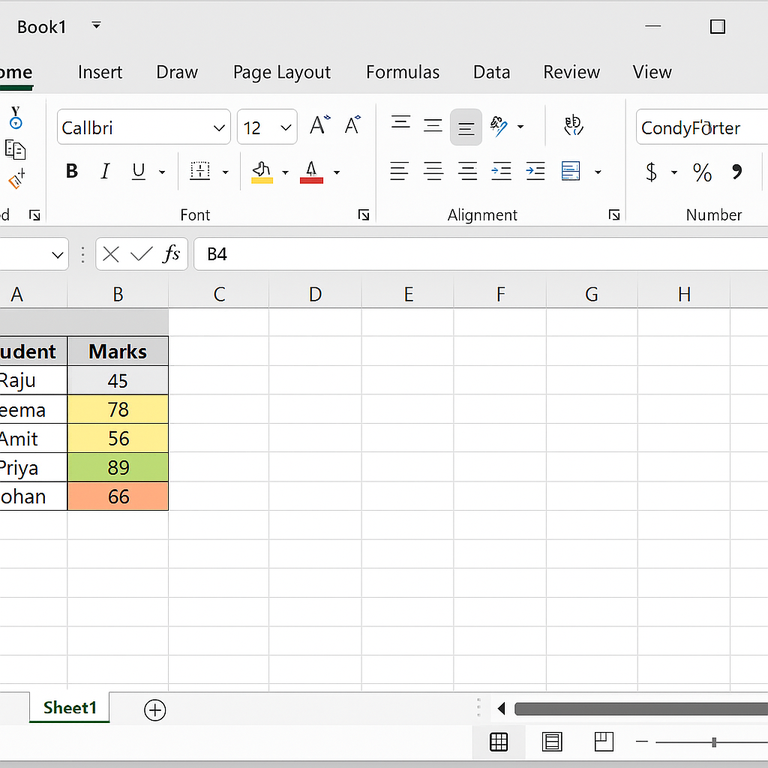Excel conditional formatting color scale demo on marks