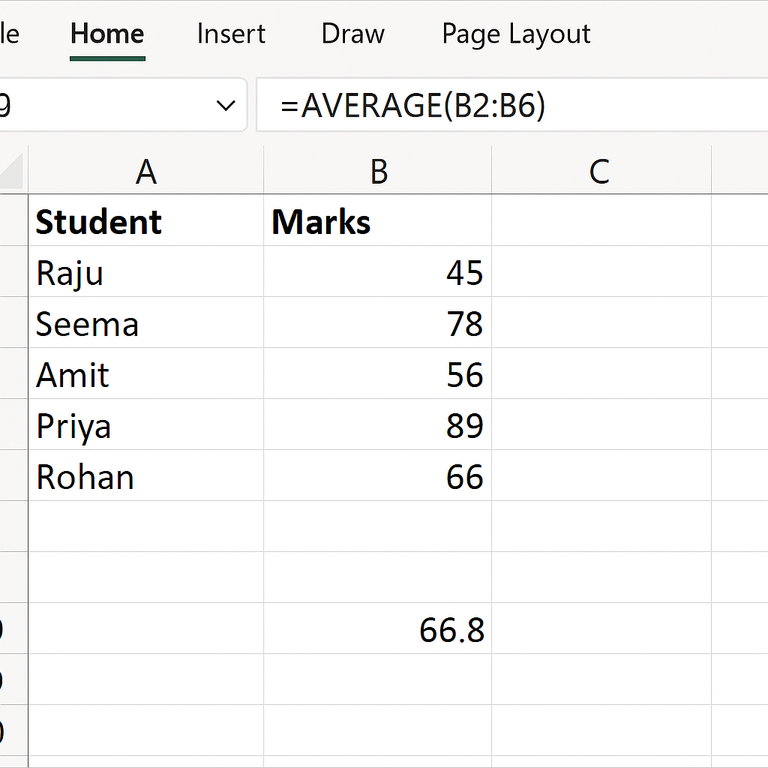 Excel demo AVERAGE formula