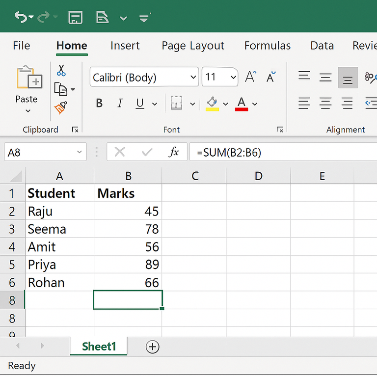 Excel demo SUM formula